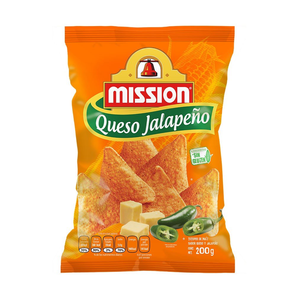 (NVO)TOTOPOS QUESO JALAPEÑO 200G.MISSION